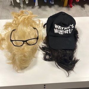 Wayne and Garth costume- wigs, glasses, hat